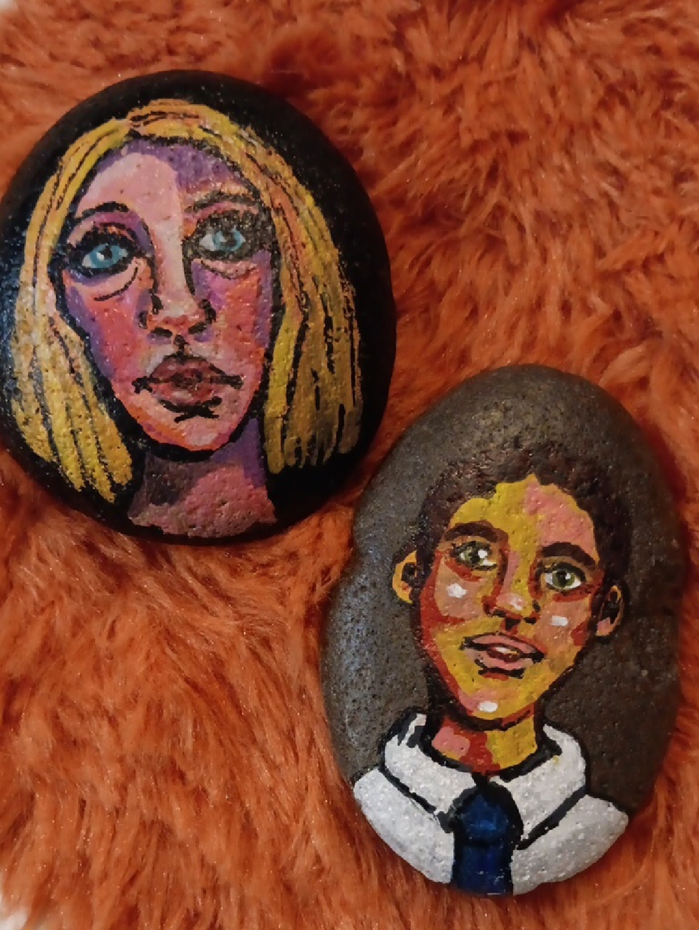🚫Hand-Painted Portrait River Rocks-Colorful Face🚫Excluded From Sale - Picture 5 of 10